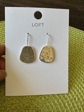 LOFT Hammered Silver Pull-Through Earrings - New